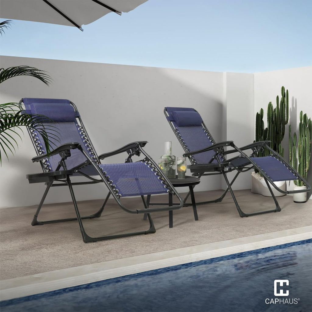 Blue Set of 2 Zero Gravity Chair with Side Tray C9912