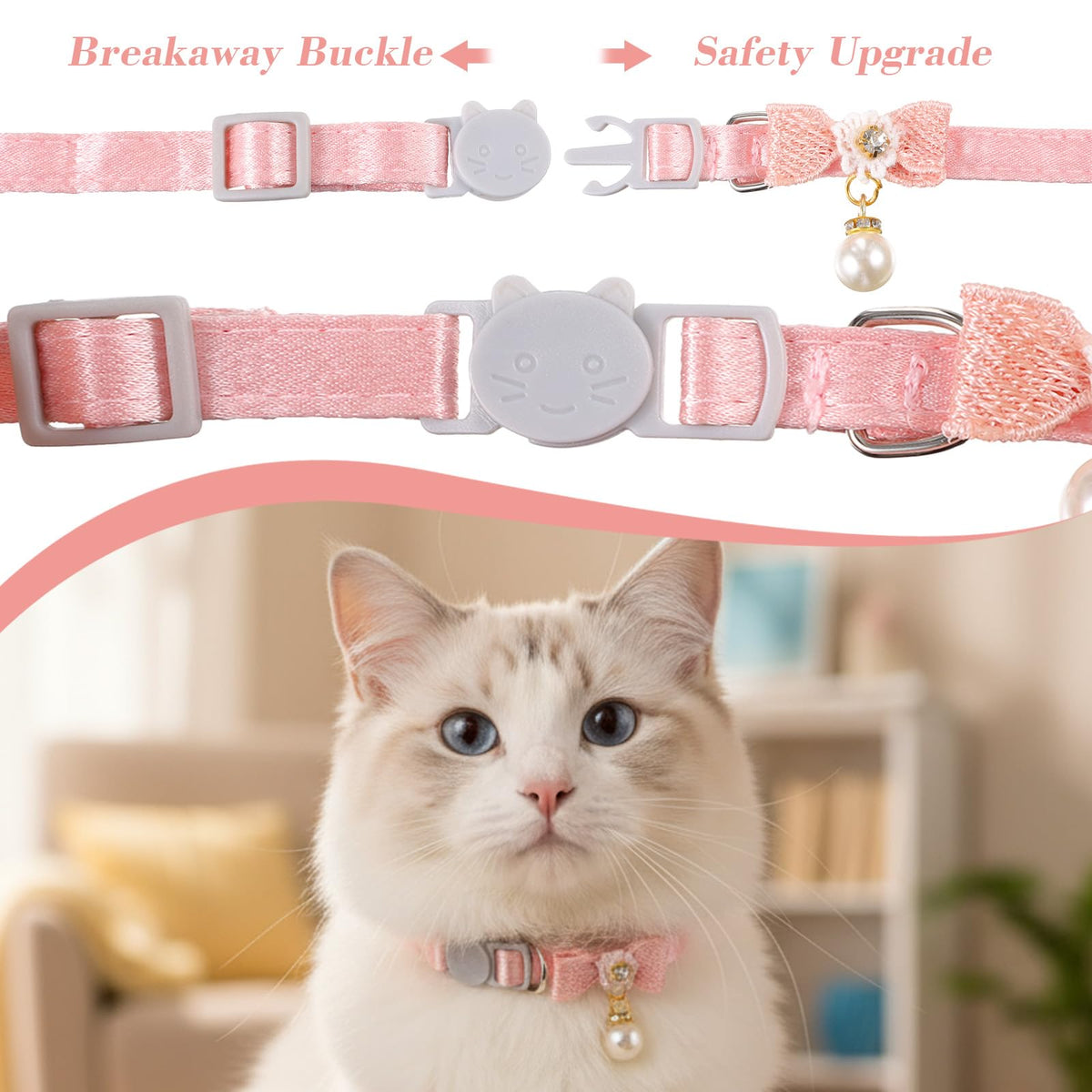 Adjustable Pink Breakaway Cat Collar Y878