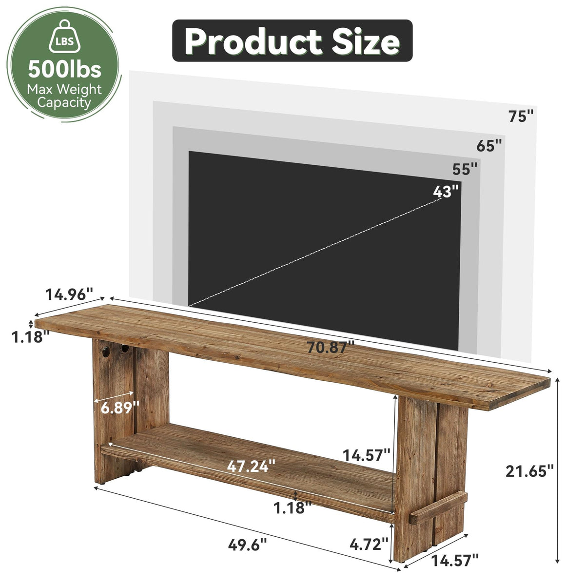 71" Solid Wood 2-Tier TV Stand L9126