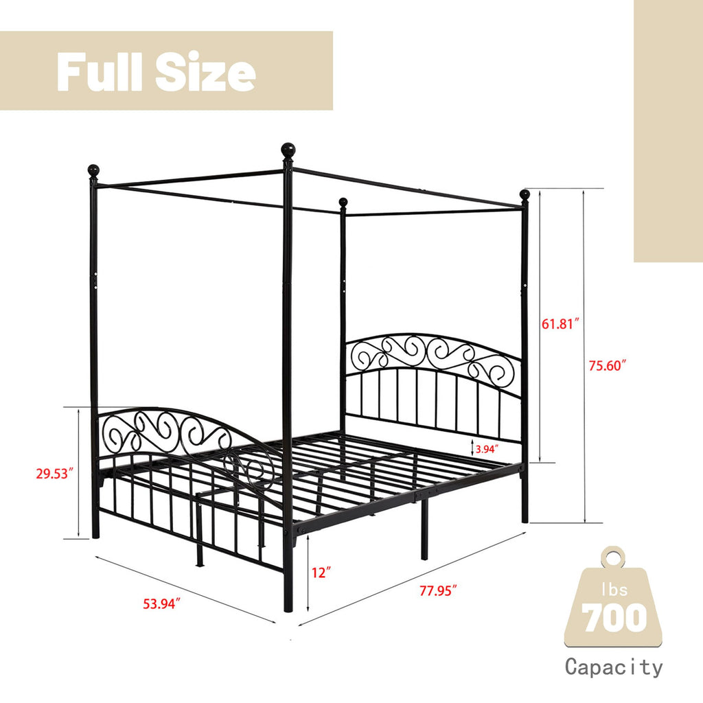 Black Four-Poster Metal Canopy Bed Frame Z790100