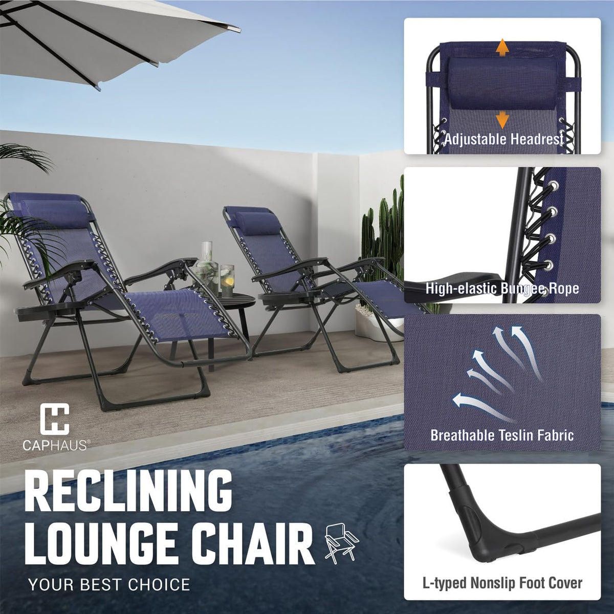 Blue Set of 2 Zero Gravity Chair with Side Tray C9912