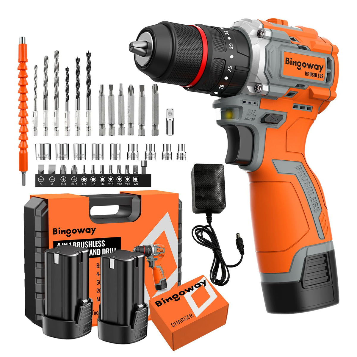 16.8V Brushless Cordless Drill Set with 2 Batteries J15256