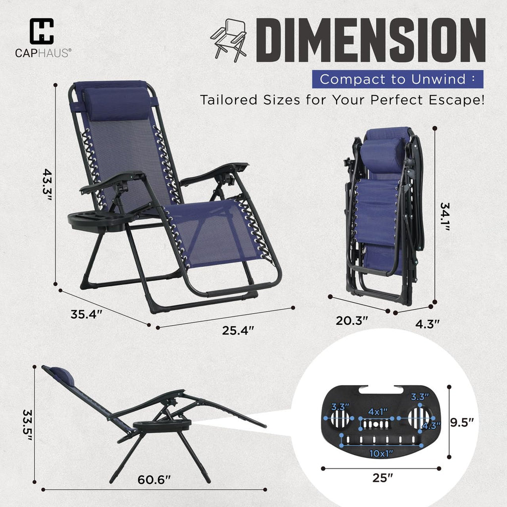 Blue Set of 2 Zero Gravity Chair with Side Tray C9912