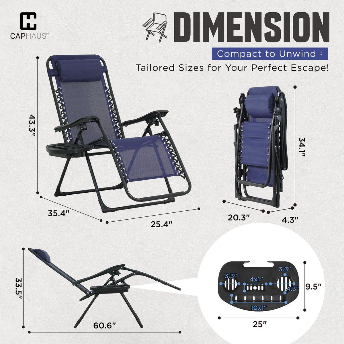 Blue Set of 2 Zero Gravity Chair with Side Tray C9912