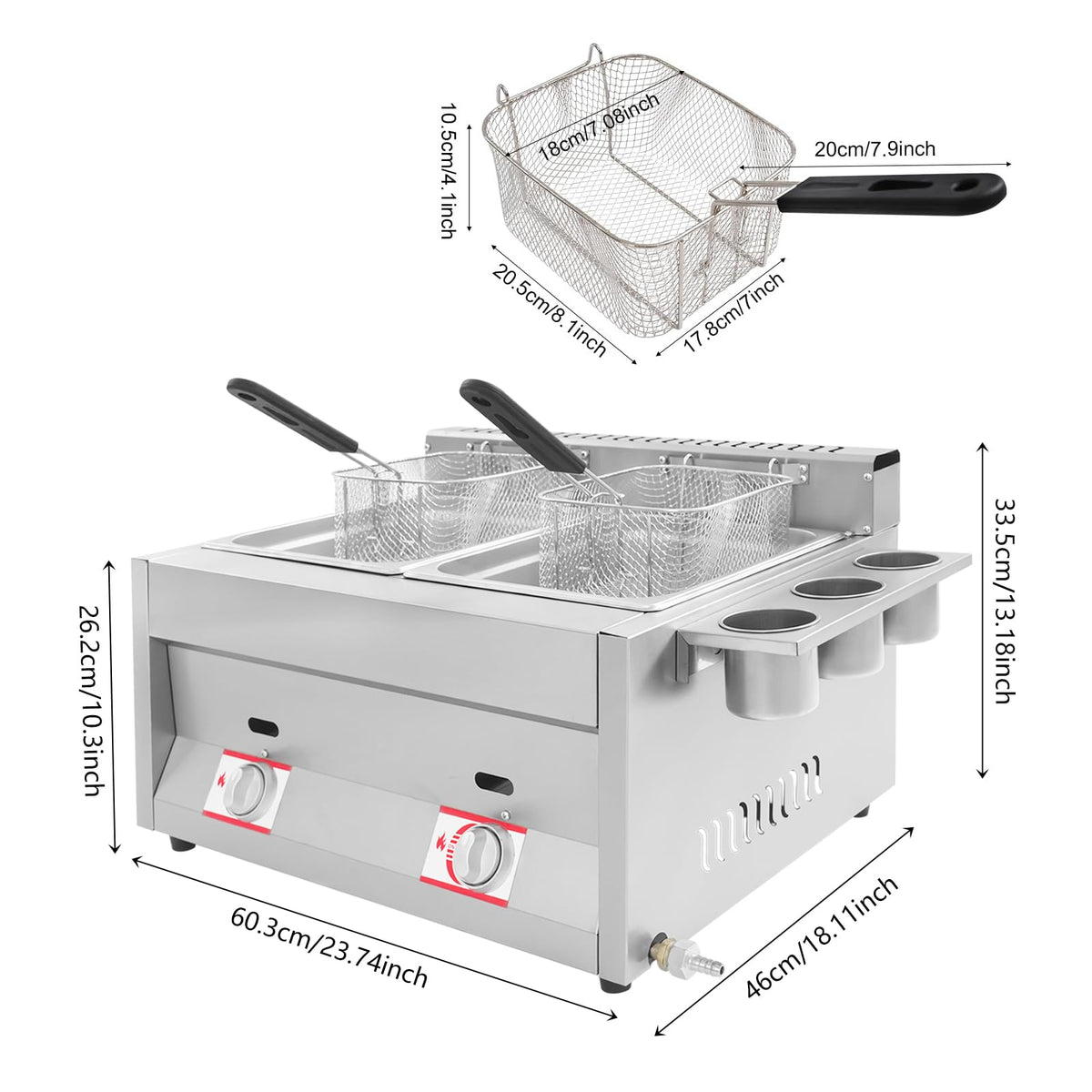 Stainless Steel Countertop Gas Deep Fryer with Basket I408670