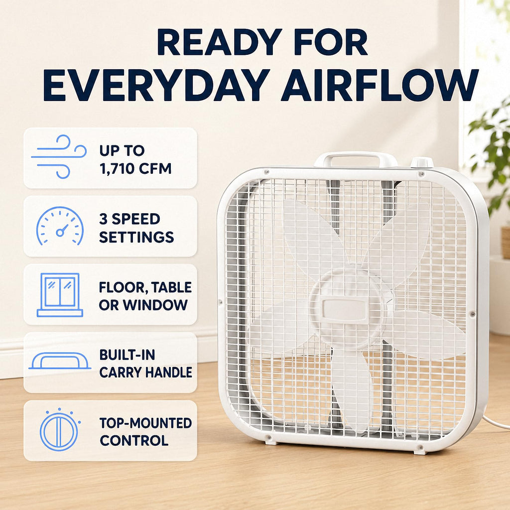 20 Inch 3-Speed White Box Fan S16562