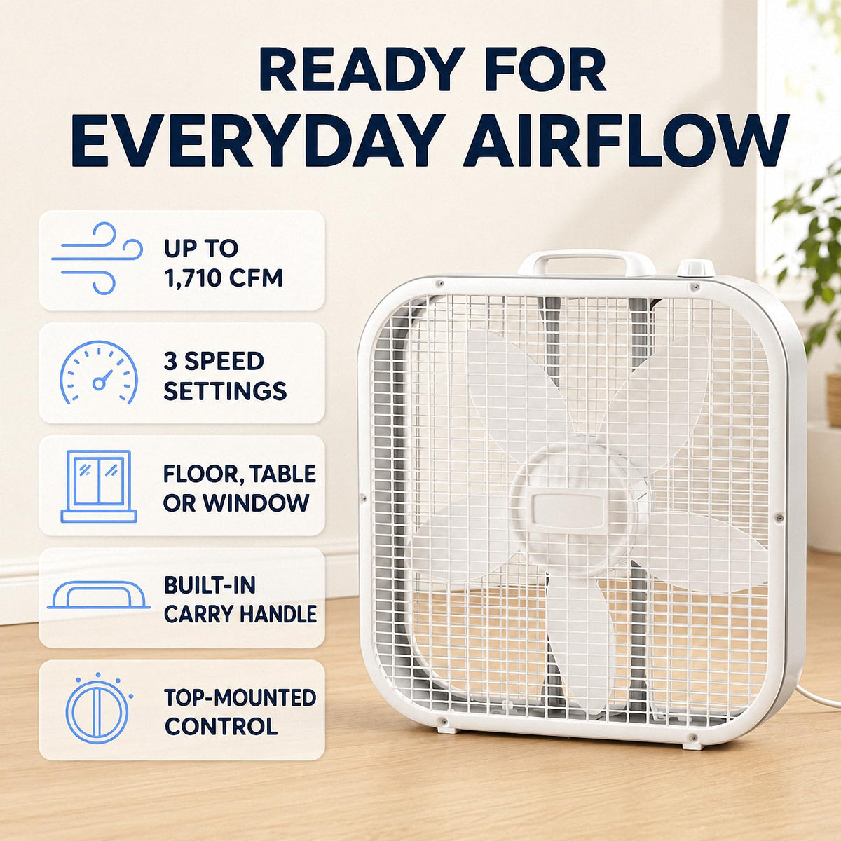 20 Inch 3-Speed White Box Fan S16562