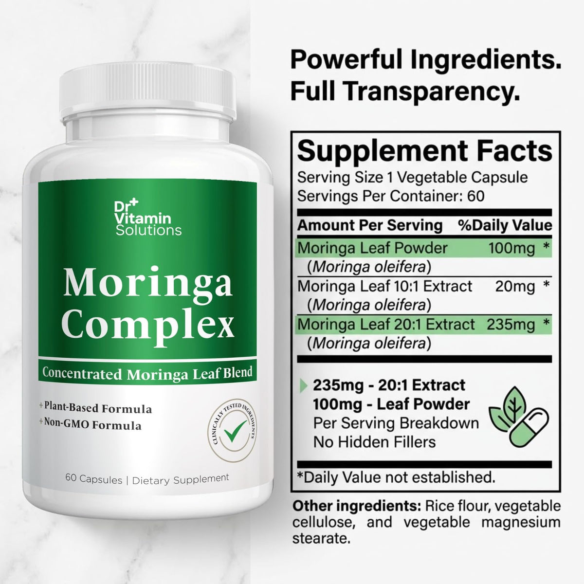 Moringa Oleifera Capsules with 20:1 Leaf Extract H5831
