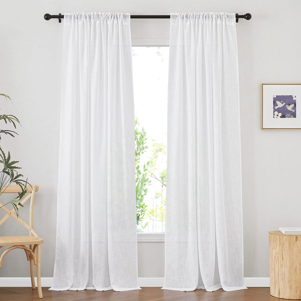 White Sheer Linen Curtains, 2 Panels, W52 x L95 E9175