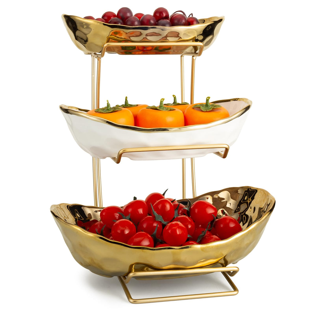 3 Tier Ceramic Fruit Bowl with Metal Rack L9240