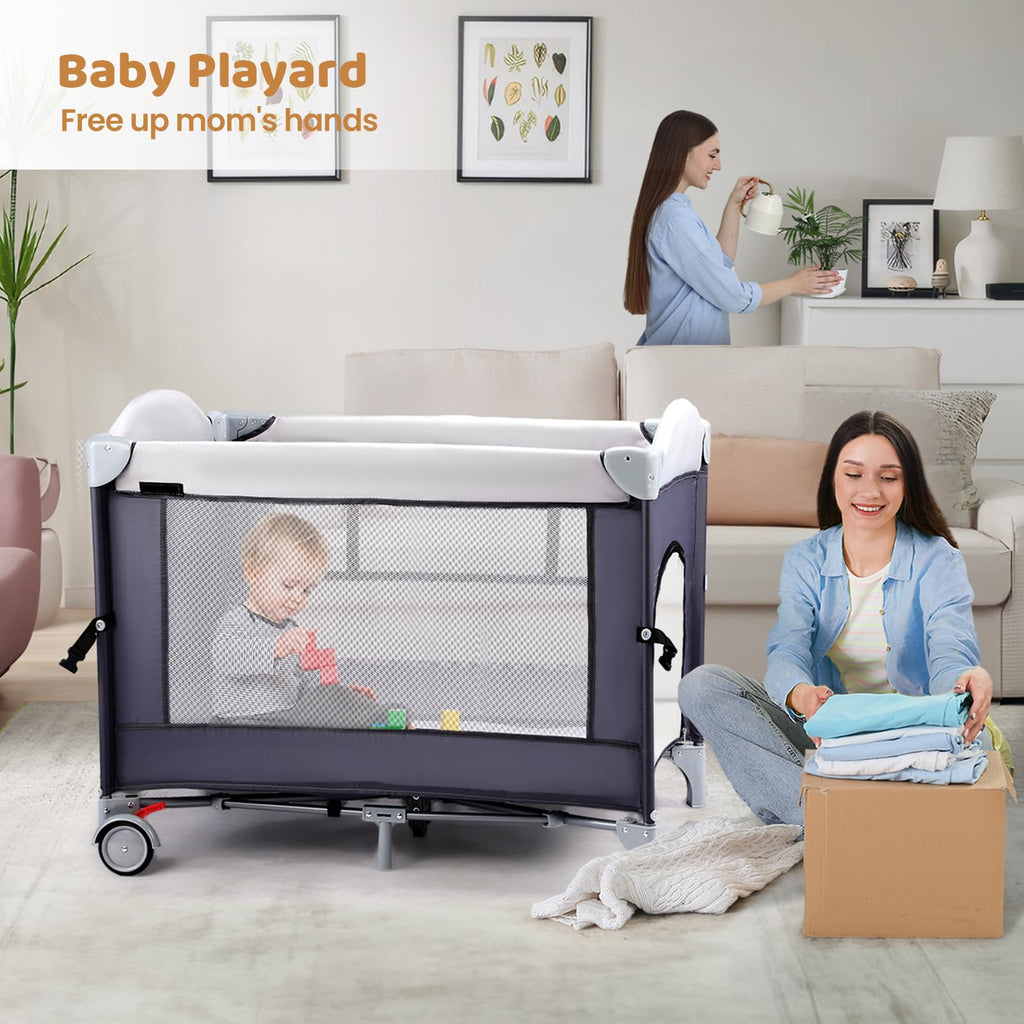 5 in 1 Pack and Play with Bassinet and Changing Table R869
