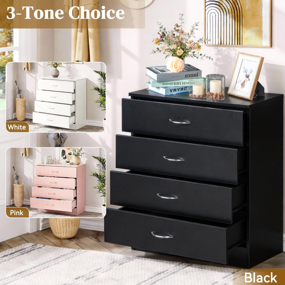Black 4 Drawer Nightstand X2763