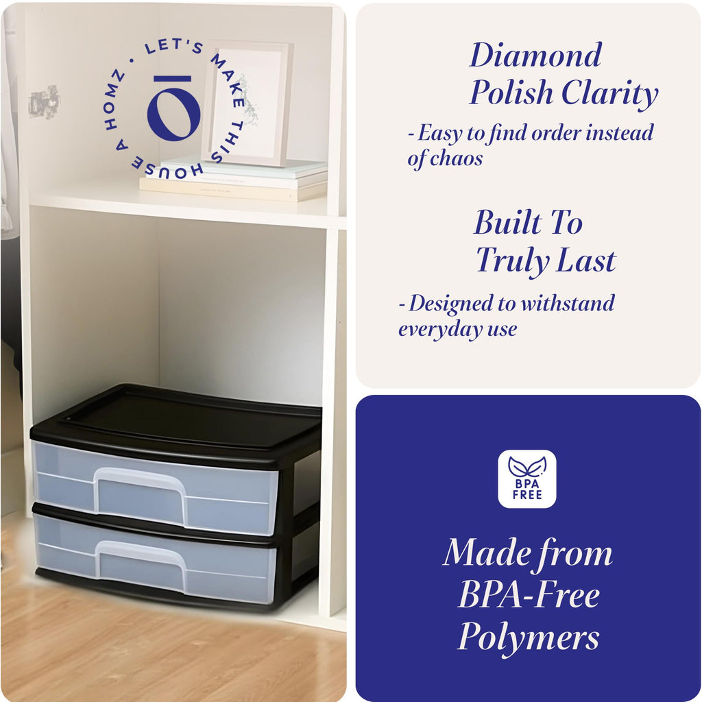 2-Tier Black Storage Drawer Tower, 2 Pack E54405