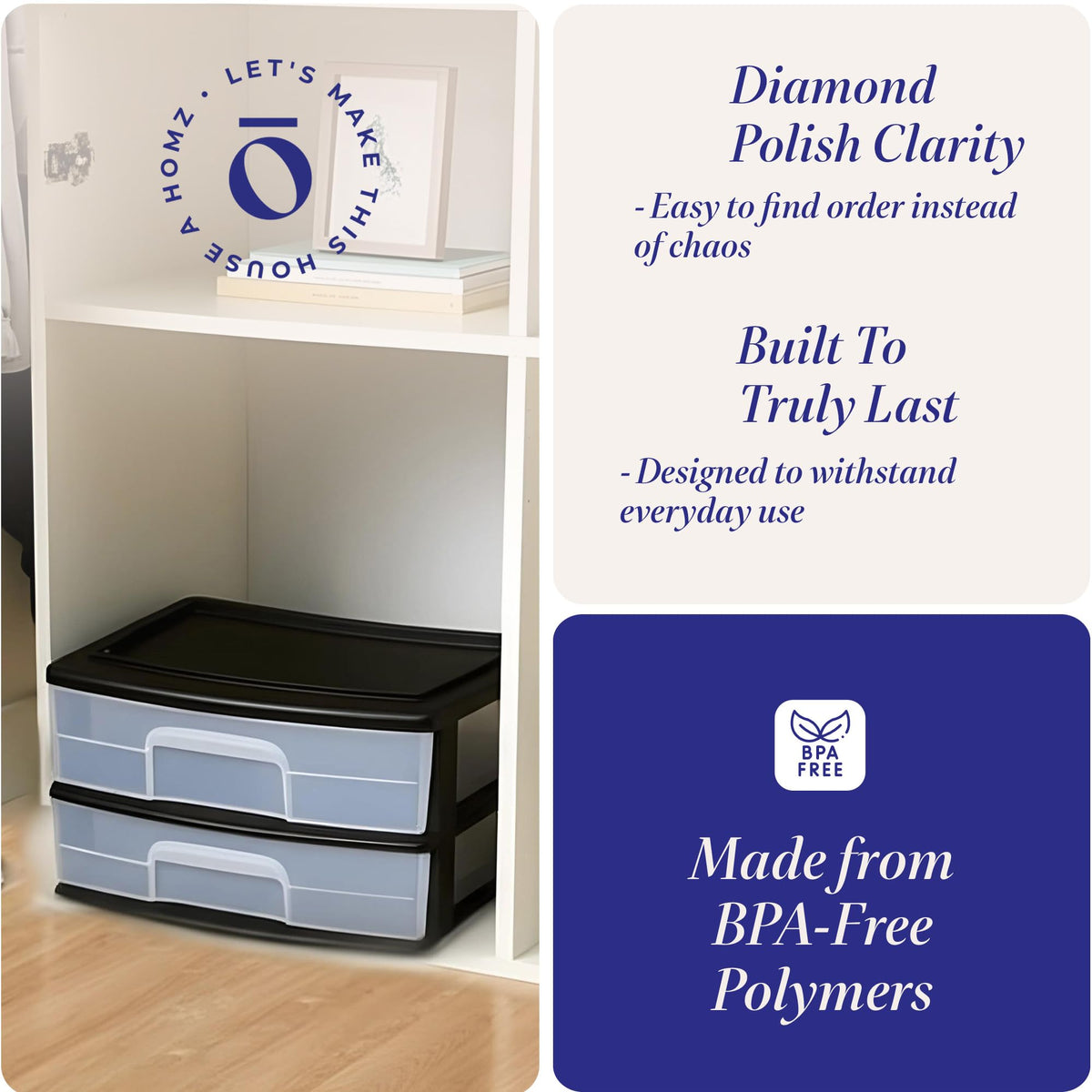 2-Tier Black Storage Drawer Tower, 2 Pack E54405