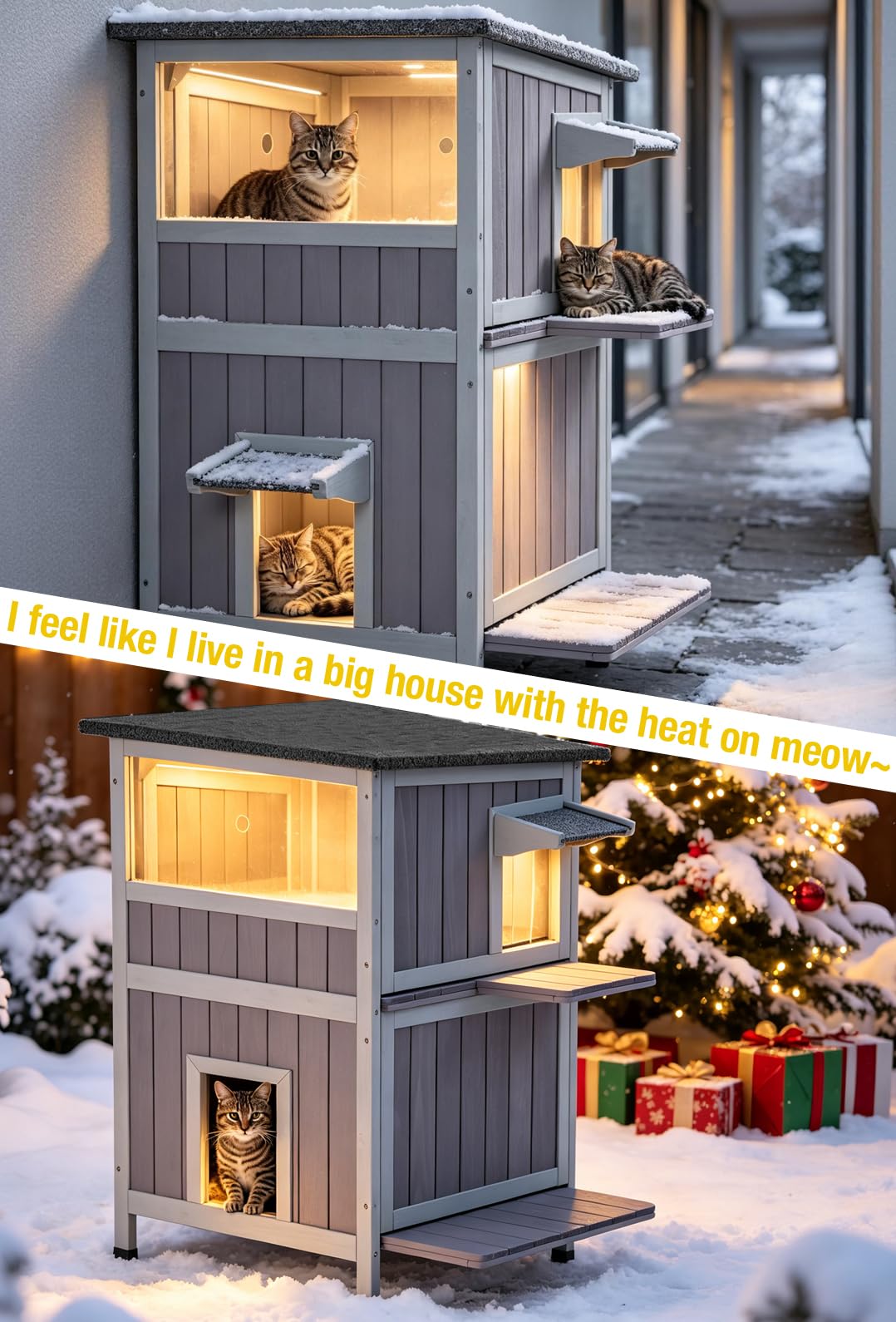 Heated 2-Story Solid Wood Cat House X7986