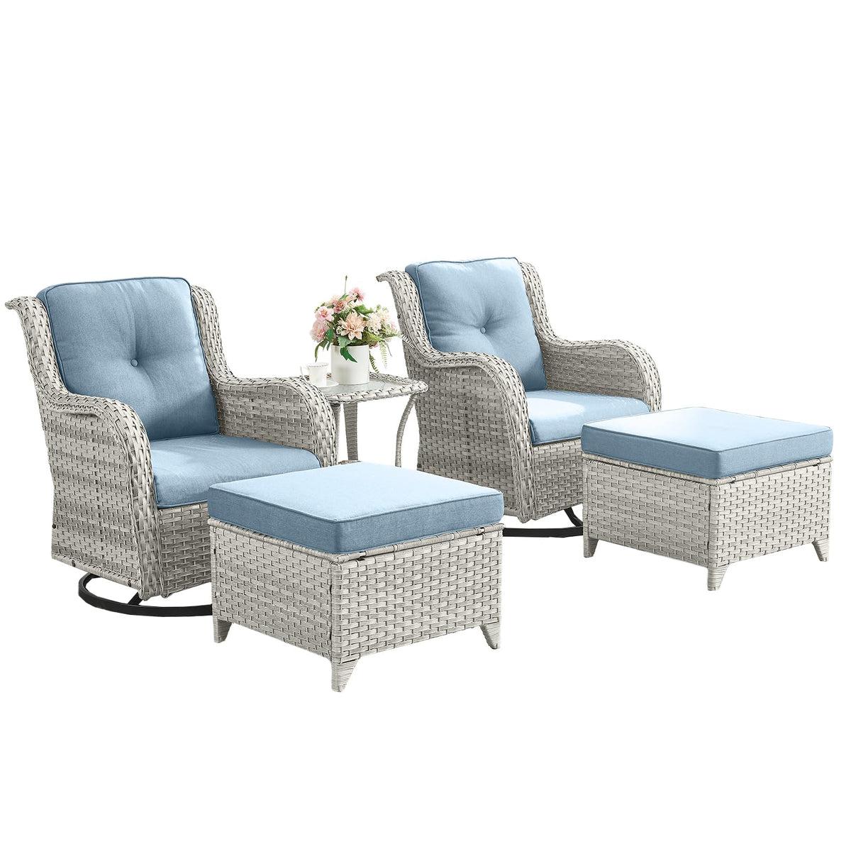 5 Piece Outdoor Swivel Rocker Chairs with Ottomans S736