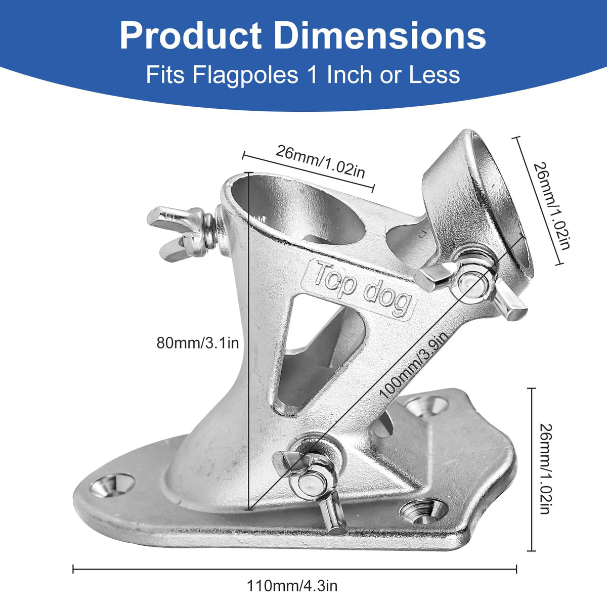 304 Stainless Steel Adjustable Wall Mount Flag Pole Holder Bracket B683