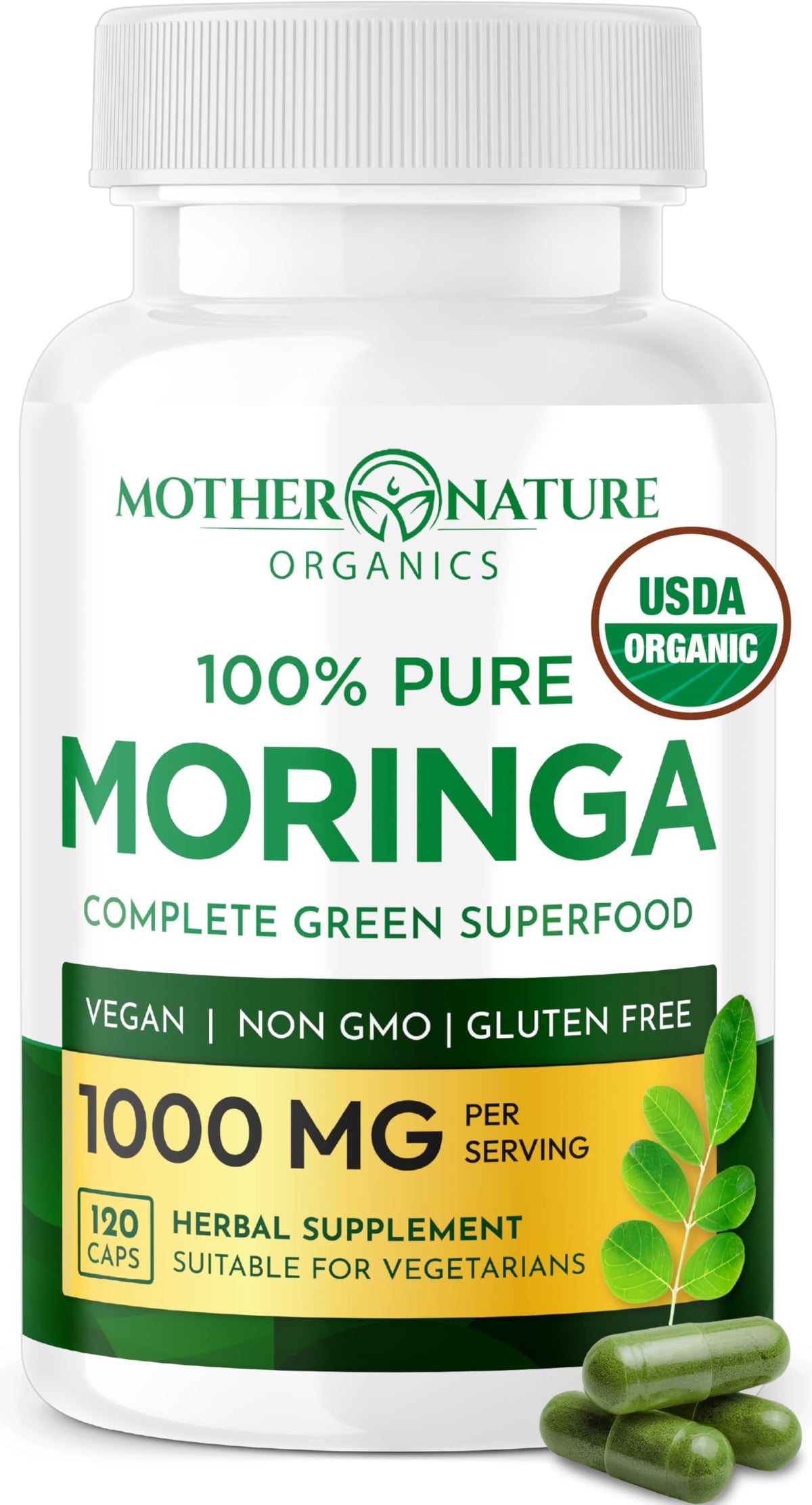 Organic Moringa Leaf Capsules 1000mg 120 Ct N44950