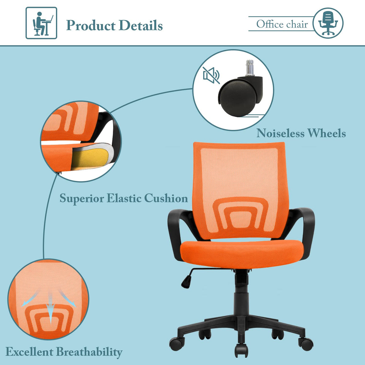 Orange Mesh Ergonomic Office Chair D439014