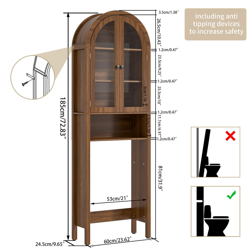 Arched Over The Toilet Storage Cabinet with Acrylic Doors U72957