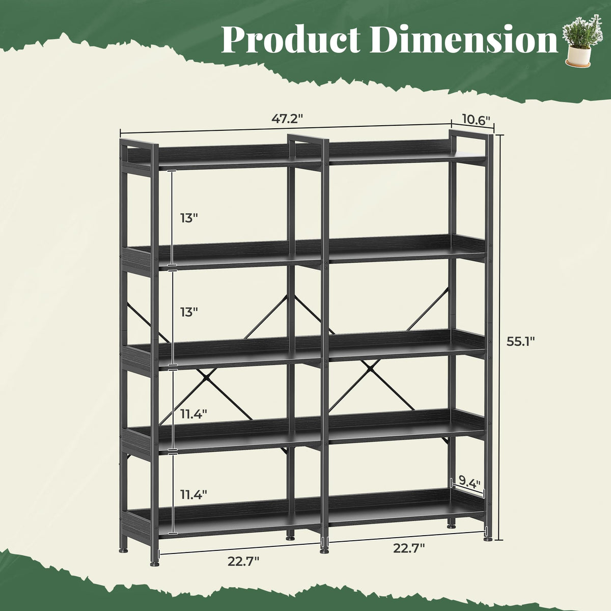 5 Tier Bookshelf with 10 Open Shelves N81908