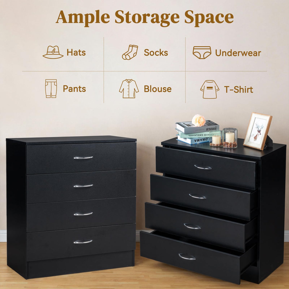 Black 4 Drawer Nightstand X2763