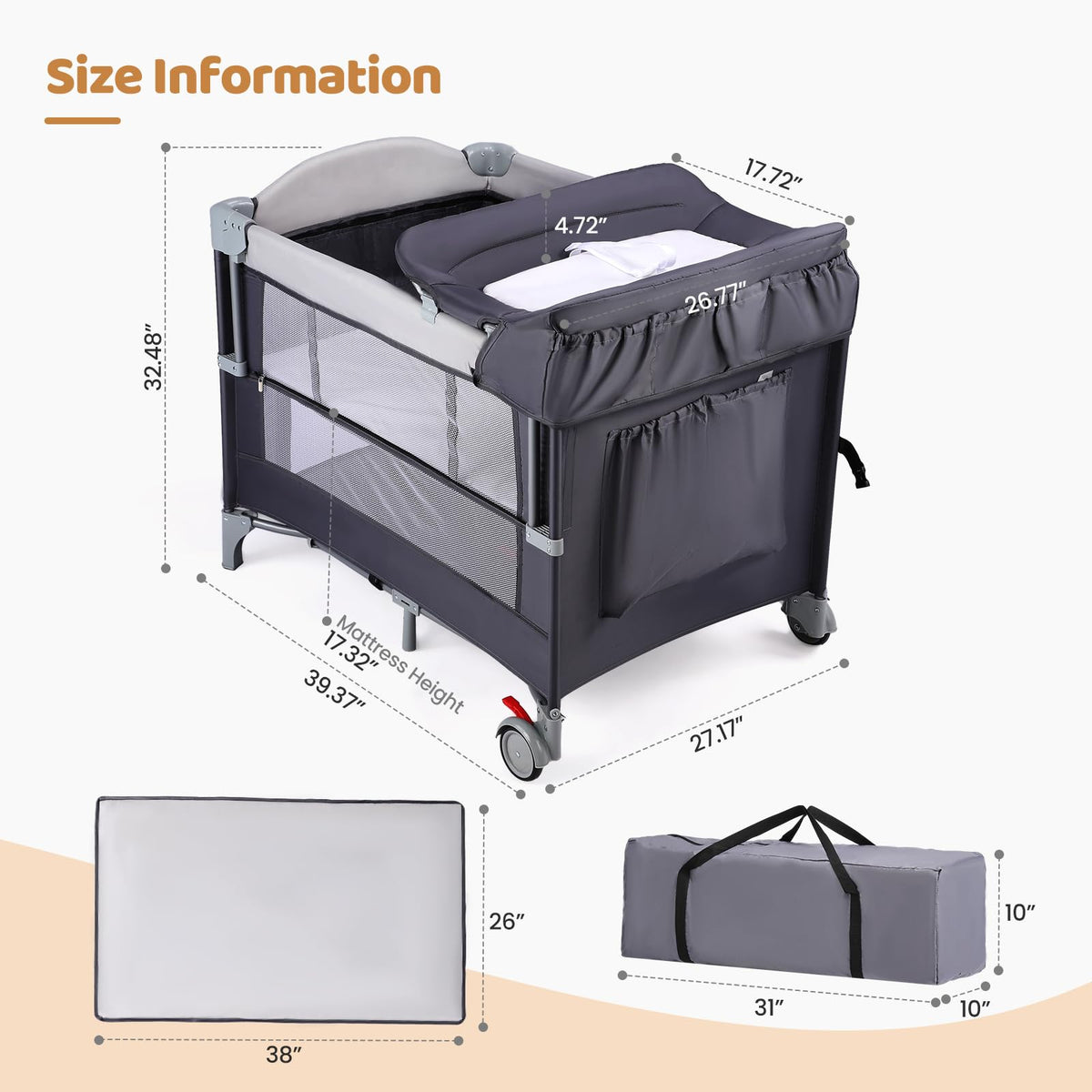 5-in-1 Portable Baby Bassinet with Changing Table and Carry Bag K7587