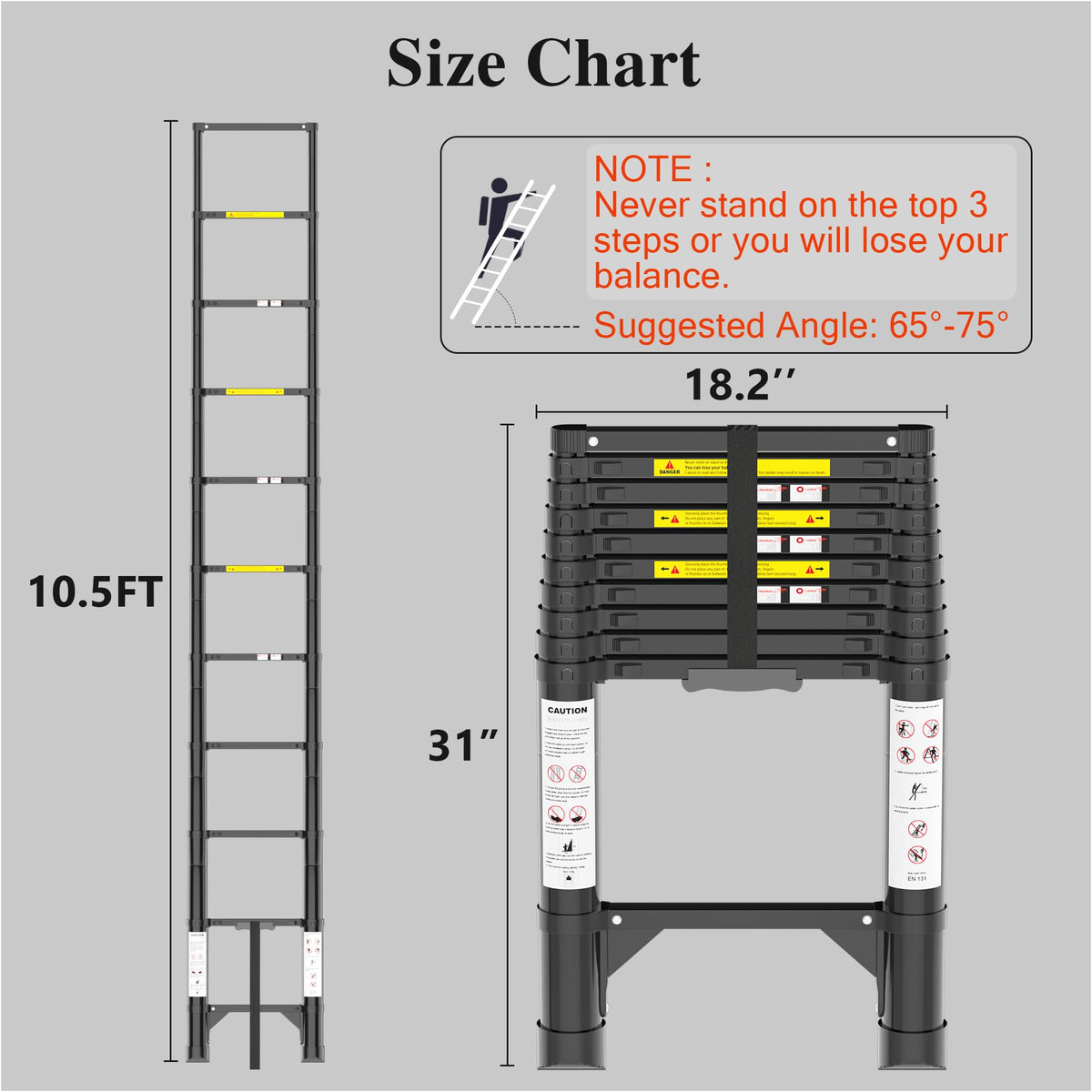 10.5 FT Aluminum Telescoping Ladder 330 Lbs F6473