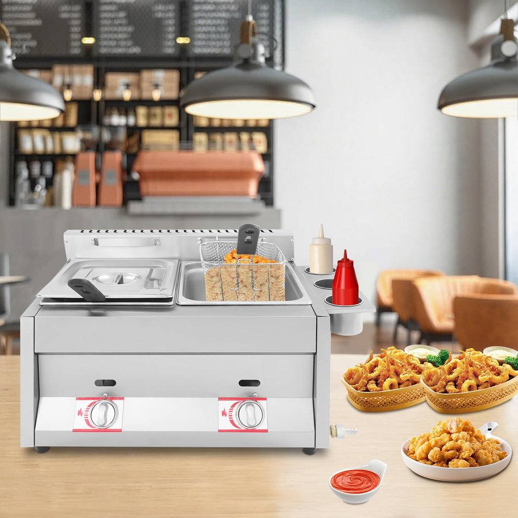 Stainless Steel Countertop Gas Deep Fryer with Basket I408670