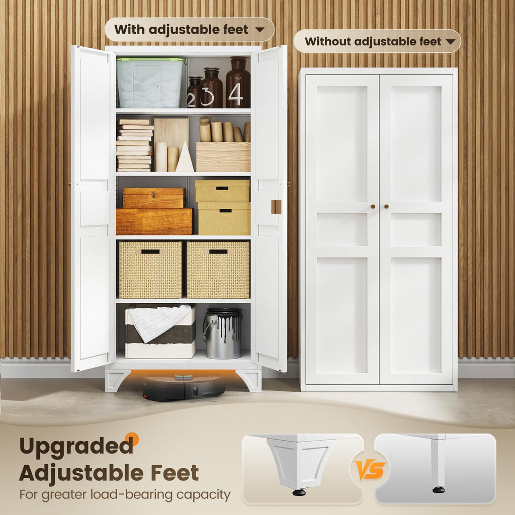 White Kitchen Pantry Storage Cabinet 61" L772