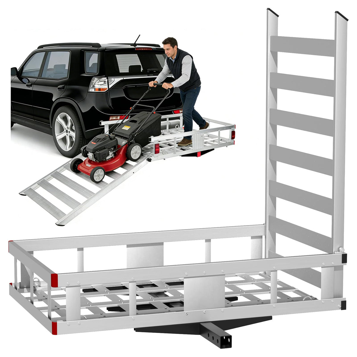 500LBS Heavy-Duty Aluminum Hitch Cargo Carrier with Ramp Q1181