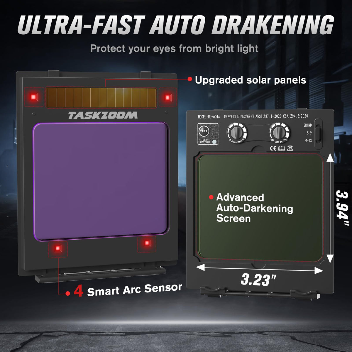 Auto Darkening Welding Helmet True Color Large View 4 Arc Sensors K97009
