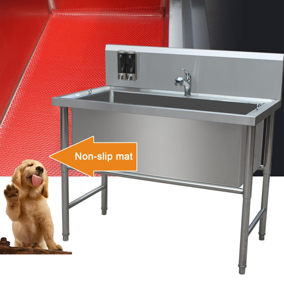 47" Stainless Steel Dog Grooming Tub with Stairs H997583