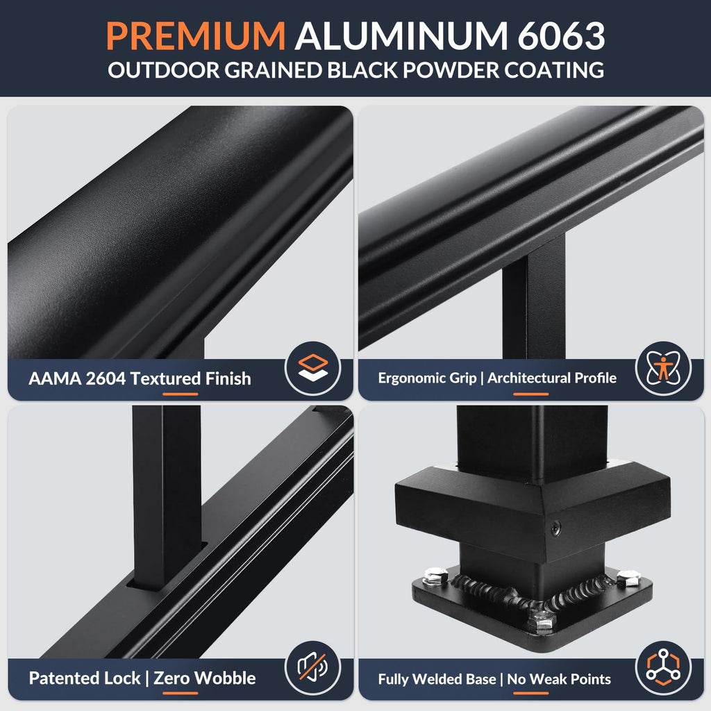 1 Pack 36 in x 6 ft Black Aluminum Stair Railing Kit L2266