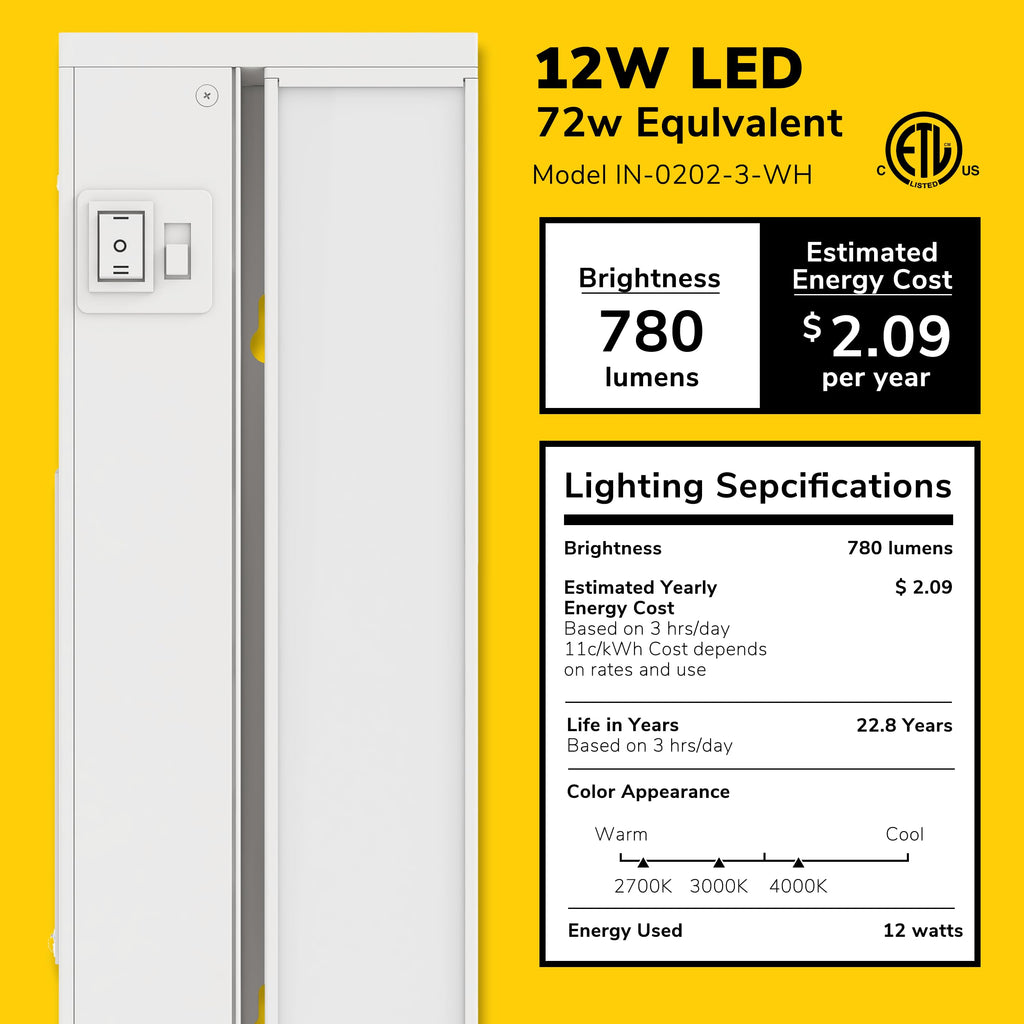 24-Inch Swivel LED Under Cabinet Light, 3-CCT Selectable, White L4099