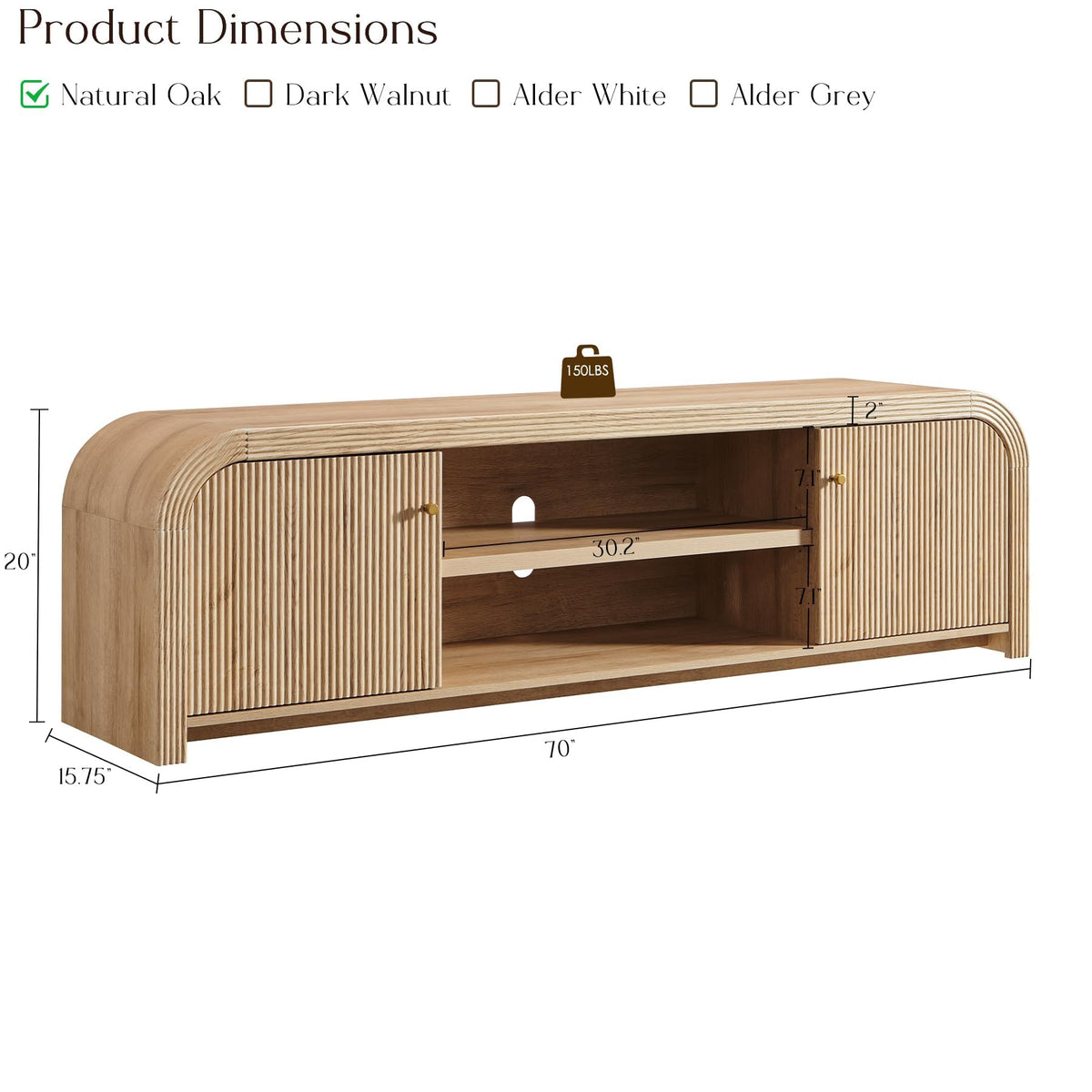 70" Fluted TV Stand with Storage S285747