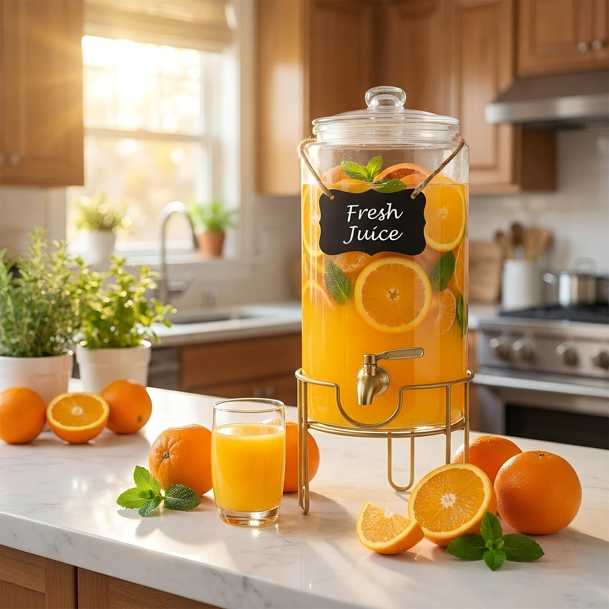 1 Gallon Glass Drink Dispenser with Stainless Steel Spigot U829236