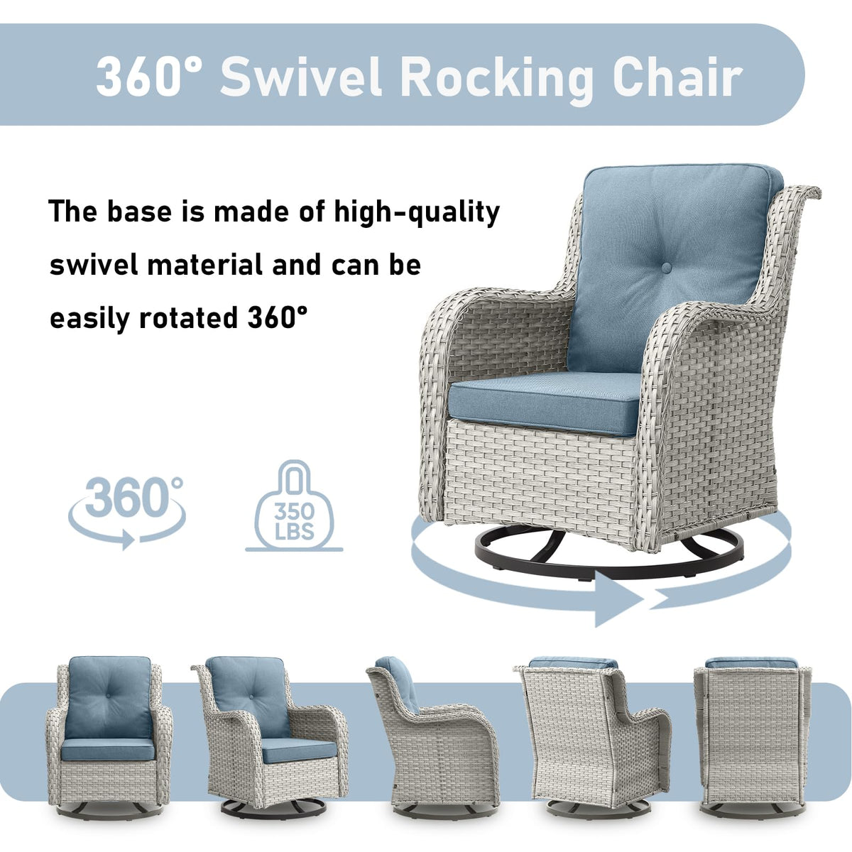 5 Piece Outdoor Swivel Rocker Chairs with Ottomans S736
