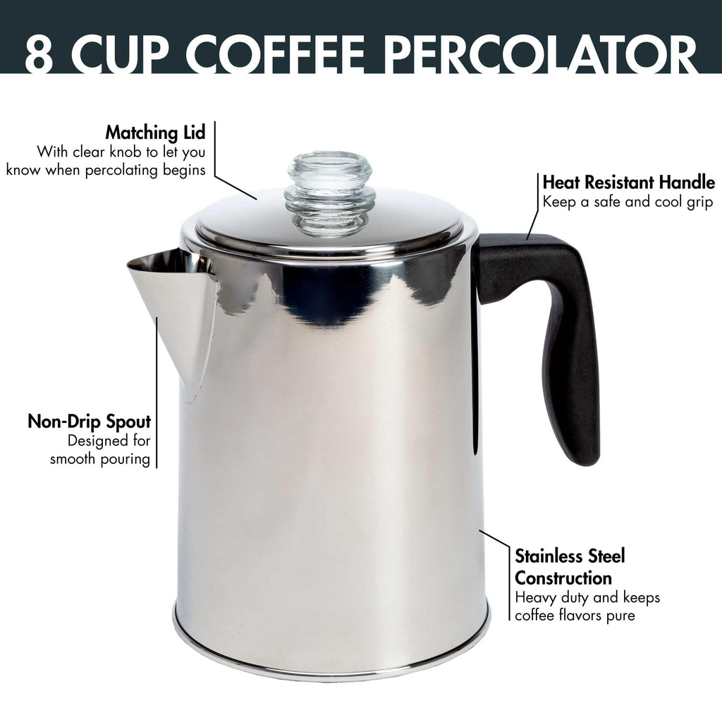 Stainless Steel 8 Cup Stovetop Coffee Percolator S904