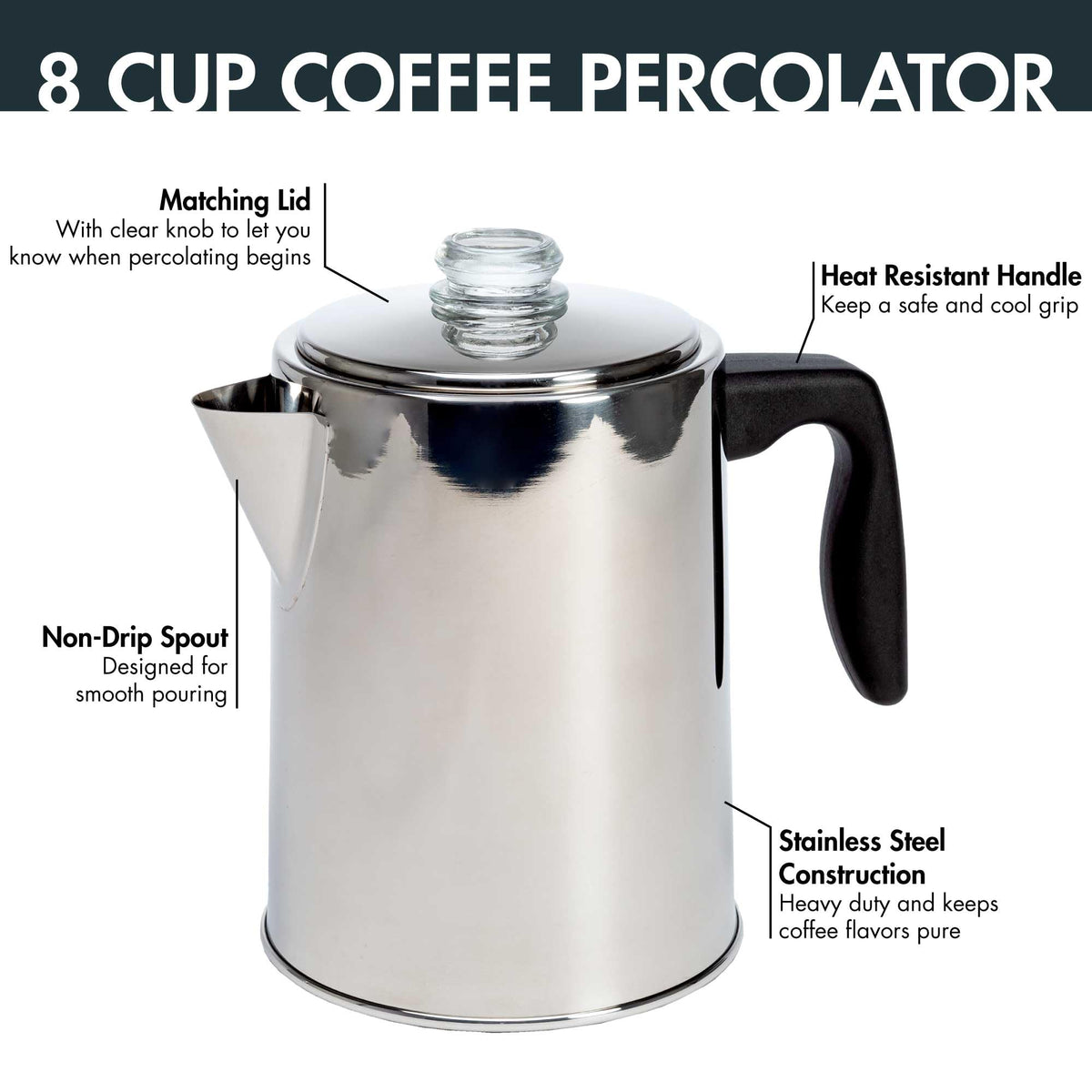 Stainless Steel 8 Cup Stovetop Coffee Percolator S904