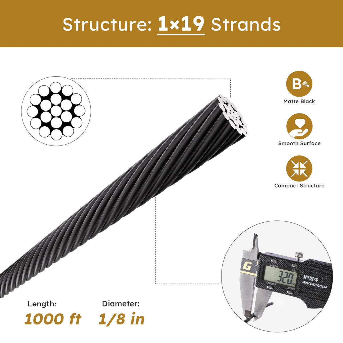 Black 1/8" Stainless Steel Cable P69509