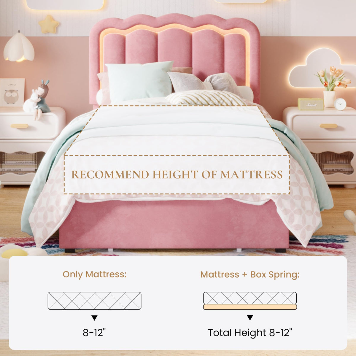 Twin Size Bed Frame with LED Lights and Storage Drawer K6914
