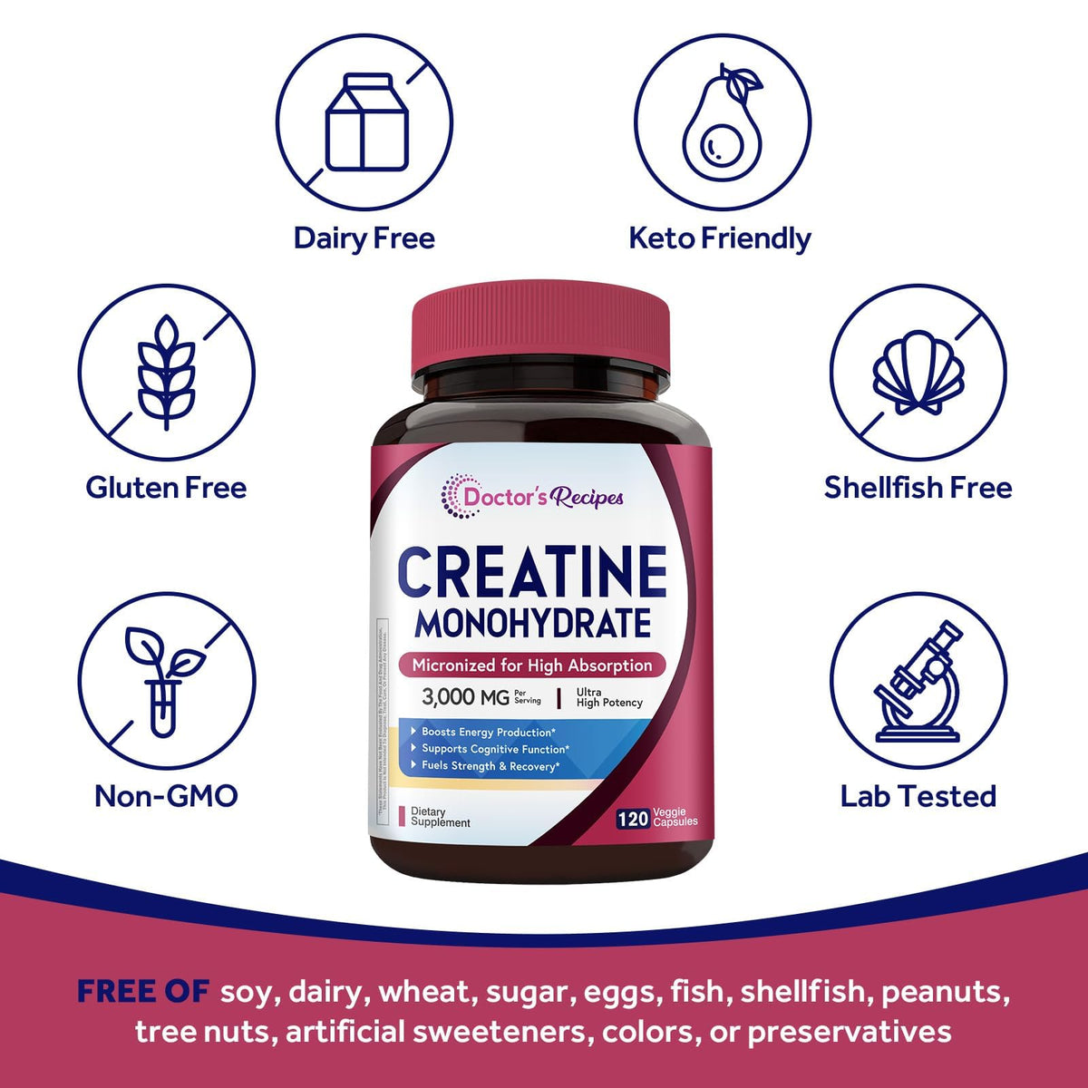 Micronized Creatine Monohydrate 3000 mg Vegan 120 Capsules N661