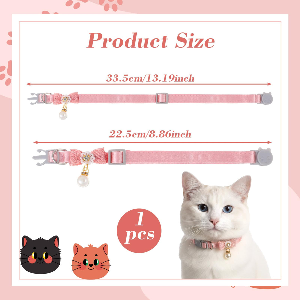 Adjustable Pink Breakaway Cat Collar Y878