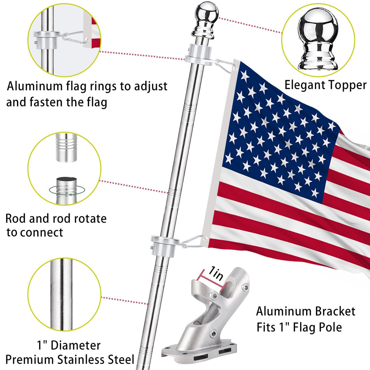 2 Pack 6 ft 1 inch Flag Poles C435