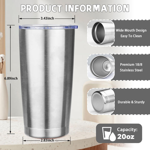 20 oz Stainless Steel Insulated Tumbler with Lids and Straws H9559