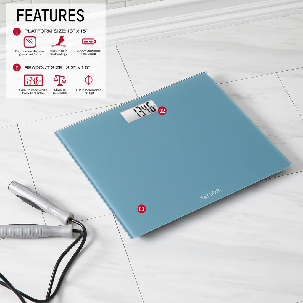 Digital Scale, Extra-Wide 13x15 Glass Platform, Slate Blue Z12651