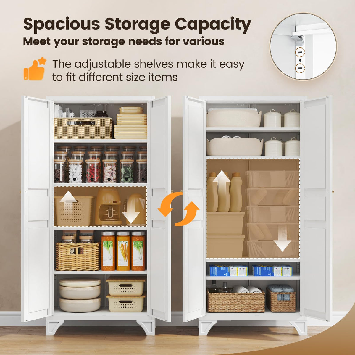 White Kitchen Pantry Storage Cabinet 61" L772