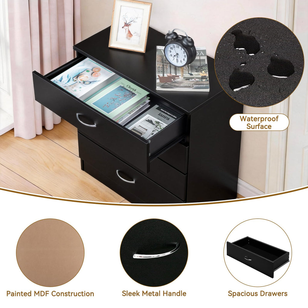 Black 4 Drawer Nightstand X2763