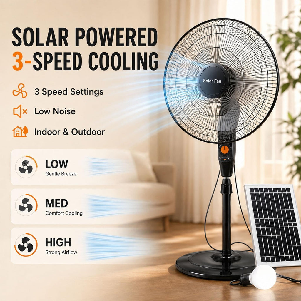 16 Inch Rechargeable Pedestal Fan with Solar Panel R526